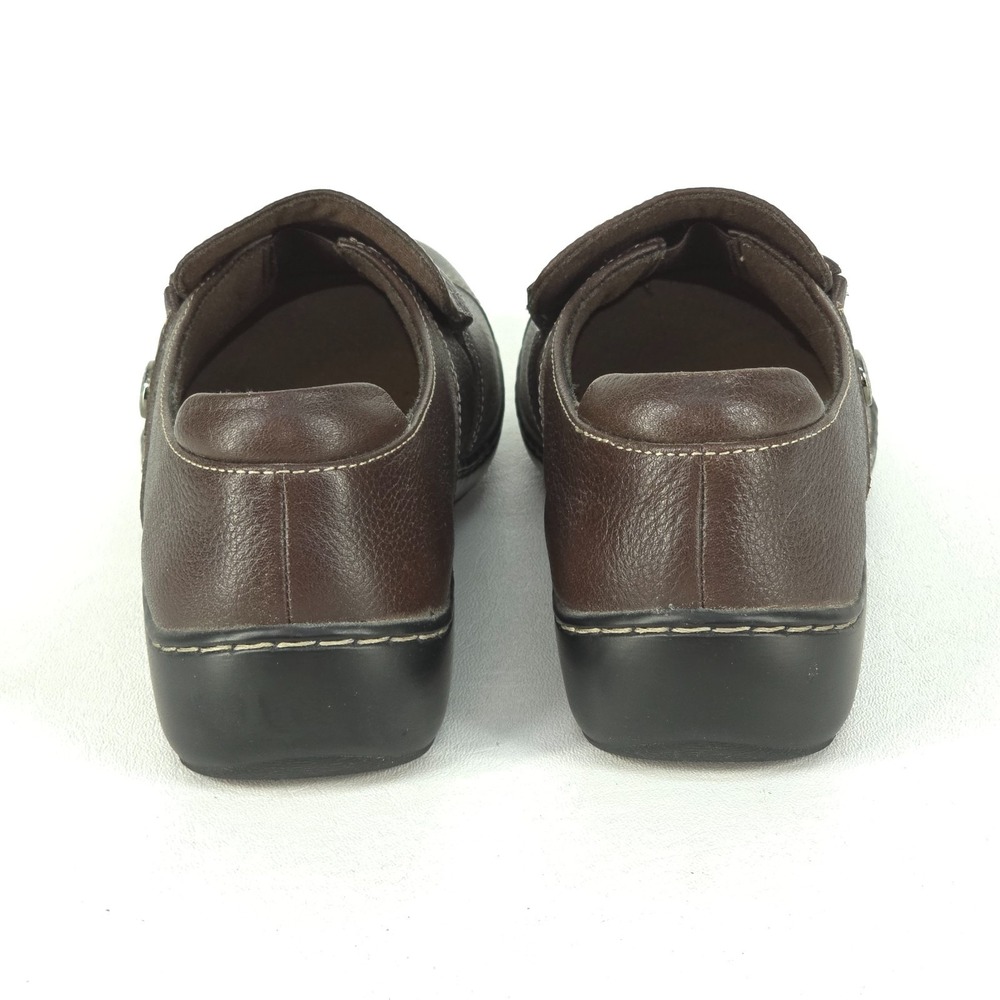 Clarks Collection Cora Poppy Leather Slip-On Shoes 8W Dark Brown Tumbled Comfort - Picture 5 of 10